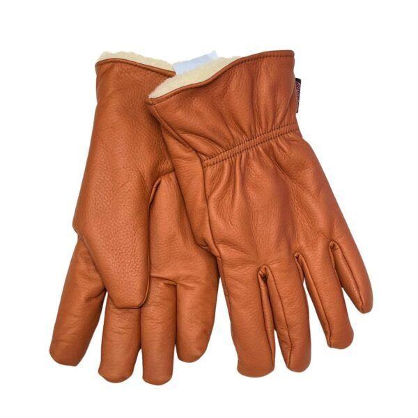 Nahkahanskat – Nahkasormikkaat miehille villavuorilla – peurannahka – konjakki