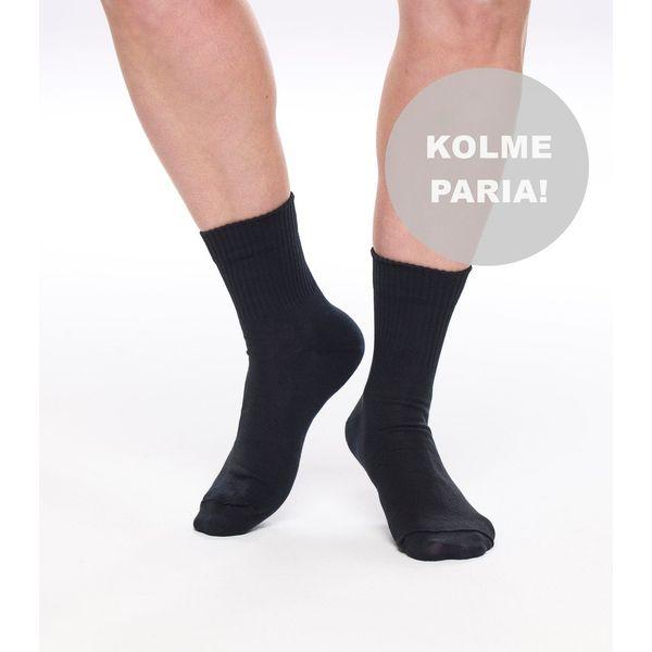 3 PARIA - Klassikko-luomupuuvillasukat tennisvarrella, mustat