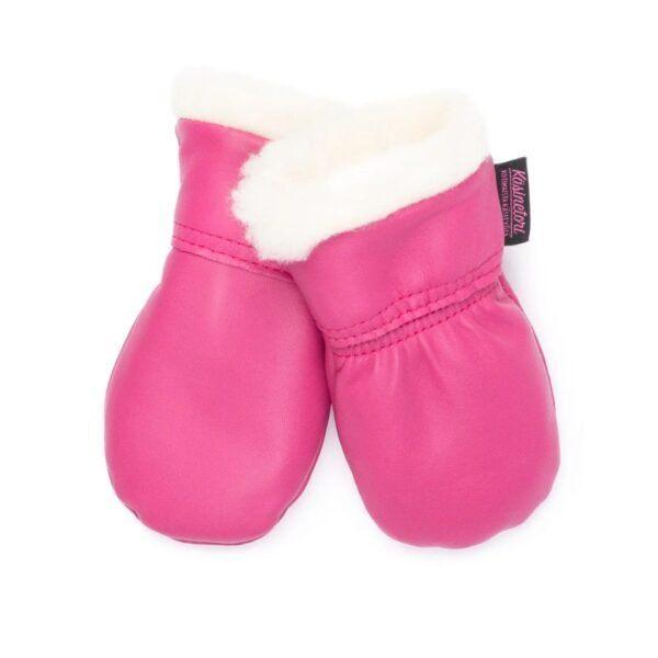 Nahkarukkaset vauvalle – Vauvan hanskat villavuorilla – fuksia