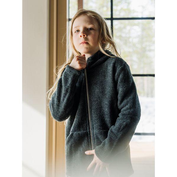 Lasten villafleecetakki hupulla - Antrasiitti