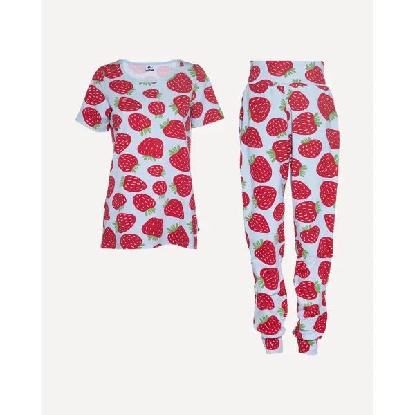 HETTA pyjama, Polka, vaaleansininen - punainen - metsä