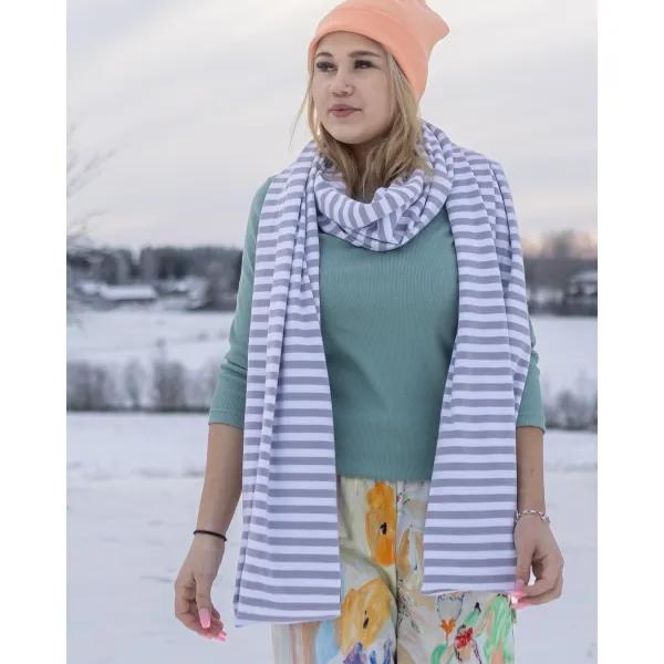 PITKÄ KAULAHUIVI, Raidallinen, harmaa - valkoinen