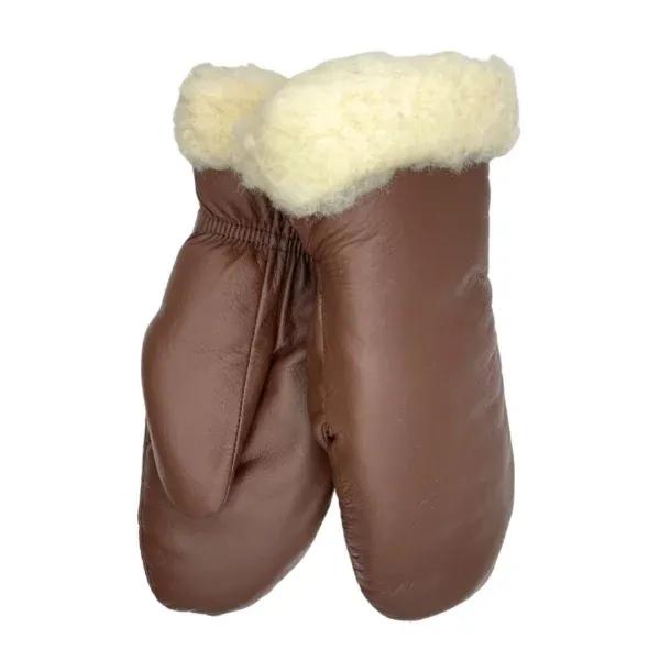 Miesten hanskat – Nahkarukkaset miehille 100% merinovillavuorilla – ruskea – peurannahka