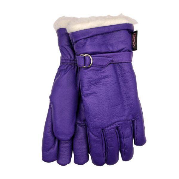 Sormikkaat – Nahkakäsineet naisille villavuorilla – liila – peurannahka