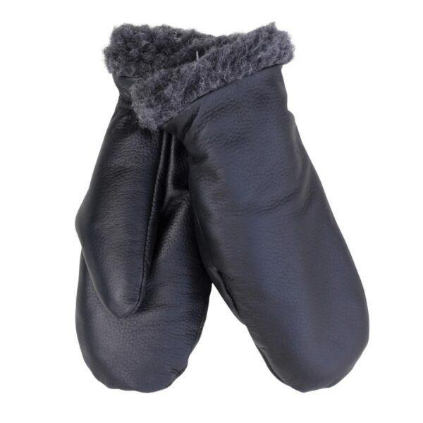 Kotimaiset nahkarukkaset naisille 100% merinovillavuorilla – Peura – musta