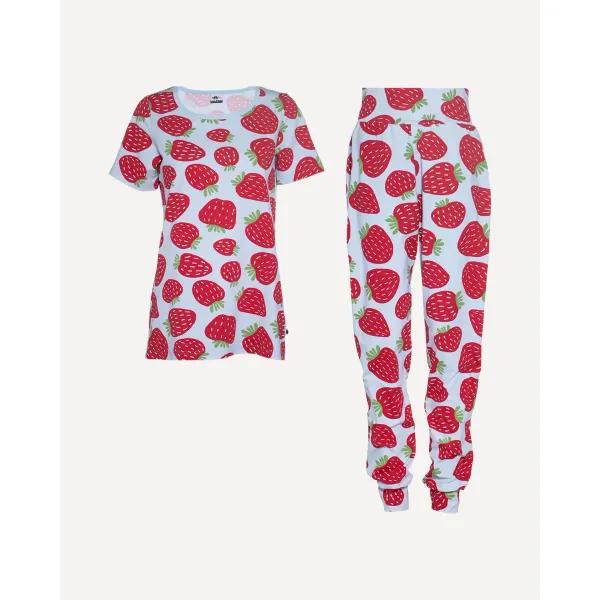 HETTA pyjama, Polka, vaaleansininen - punainen - metsä