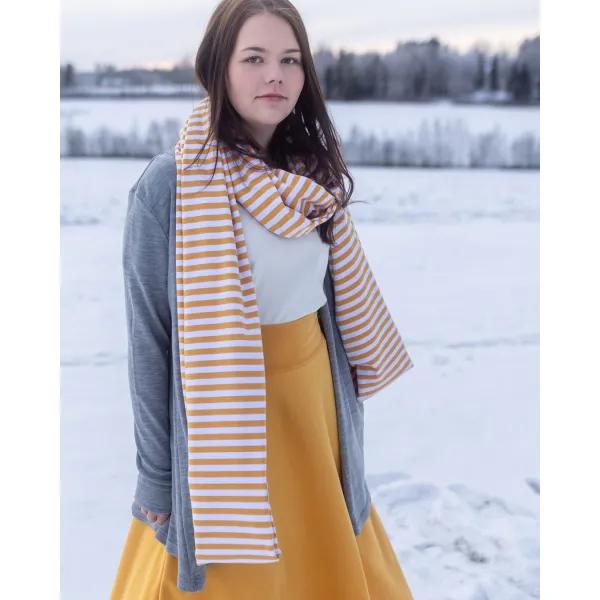 PITKÄ KAULAHUIVI, Raidallinen, okra - valkoinen