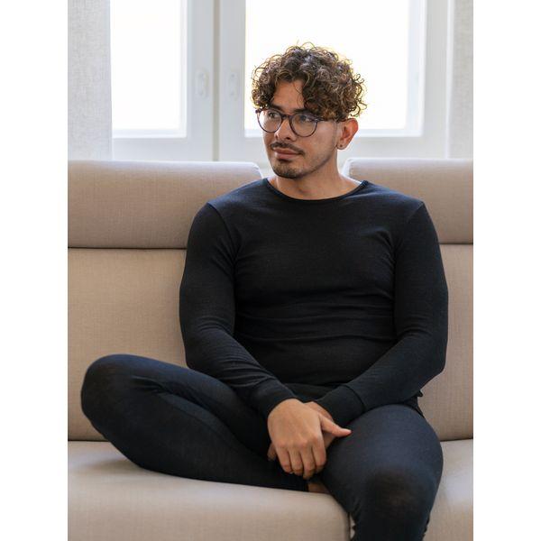 Pitkähihainen aluspaita silkkivillaa, unisex - Musta