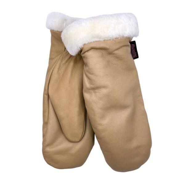 Lämpimät nahkarukkaset naisille lammasturkisvuorilla – beige